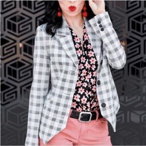 CAbi Style 5292 Valentina Plaid Check Ponte Knit Blazer Jacket Suit Coat